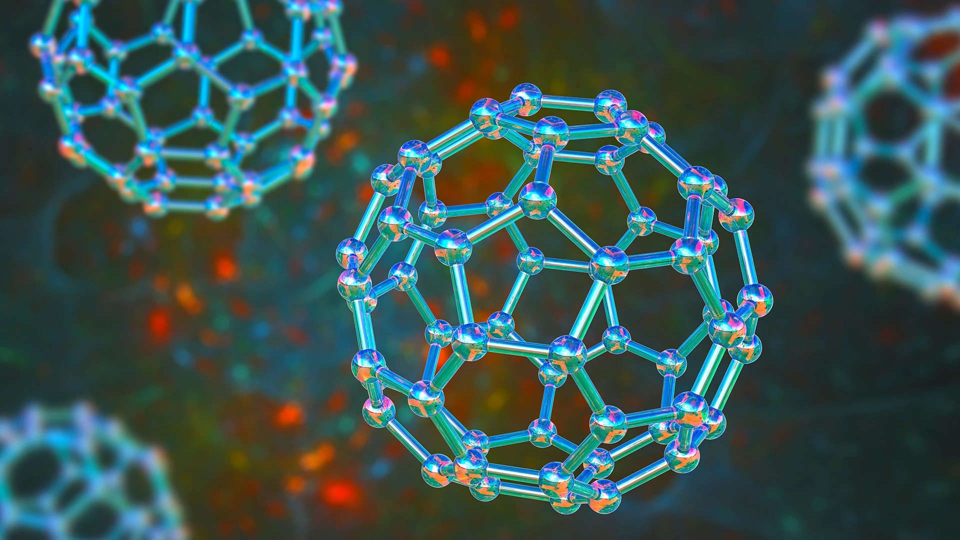 A rendering of a C60 molecule, representing the benefits of c60 and the research behind it.