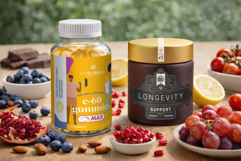 C60 Gummies and Longevity Support from BioClinical Science, two supplements that are excellent for relieving oxidative stress.